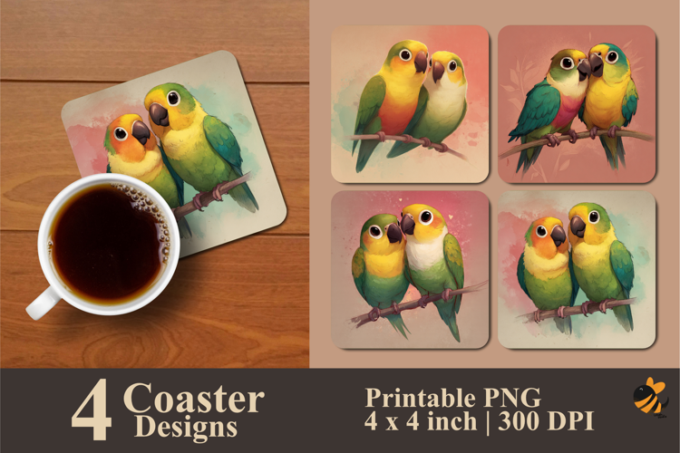 Two Green Birds Coaster Sublimation Design
