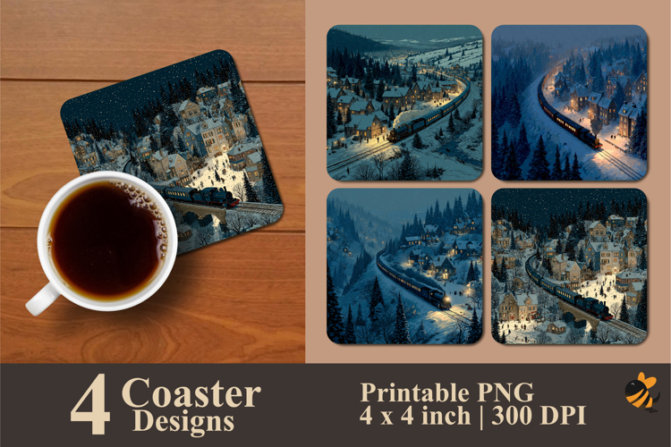 Winter Train Coaster Sublimation Design