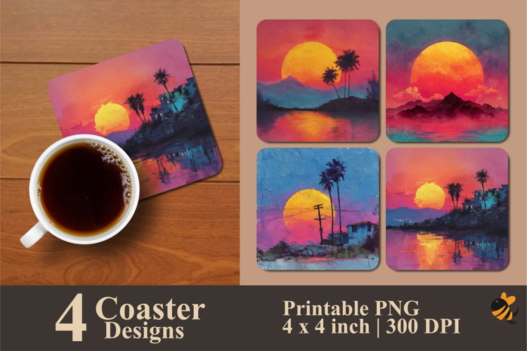 Neon Sunset Beautiful Coaster Sublimation Design