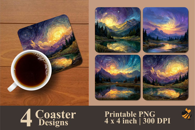 Fantasy Mountain Coaster Sublimation Design
