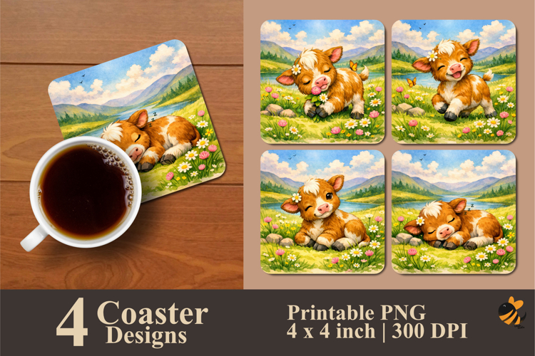 Sunny Cow Meadows Coaster Sublimation Design