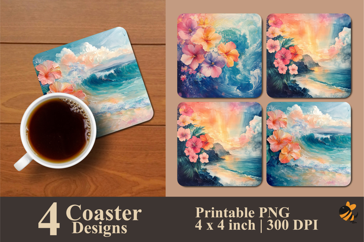 Sea Flower Coaster Sublimation Design