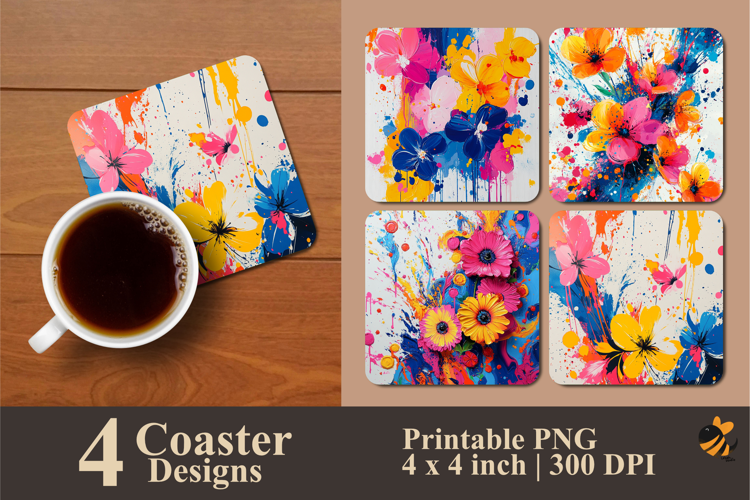 Flower Paint Splash Coaster Sublimation Design