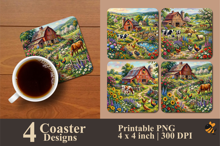 Summer Barnyard Coaster Sublimation Design