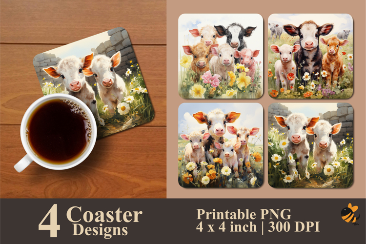 Cow Family Coaster Sublimation Design