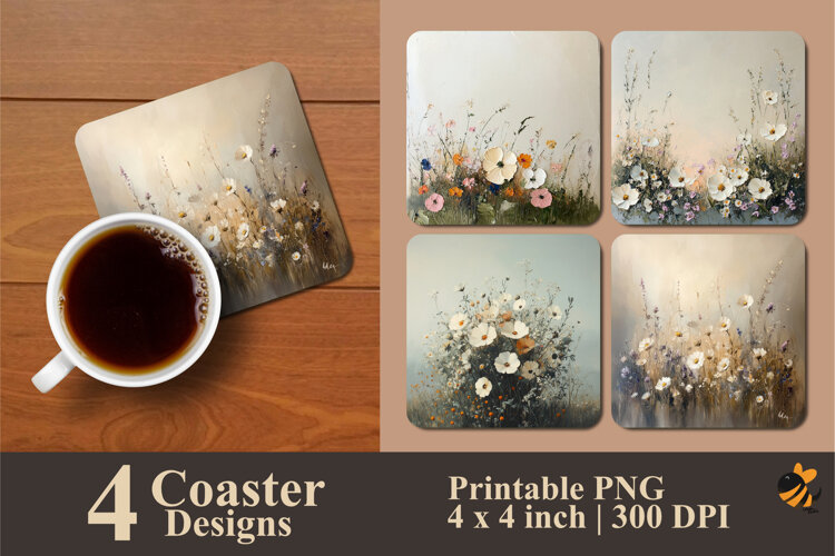 Abstract Flower Arrangement Coaster Sublimation Design example image 1