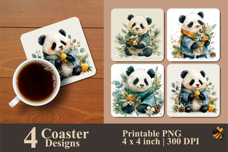 Winter Panda Coaster Sublimation Design
