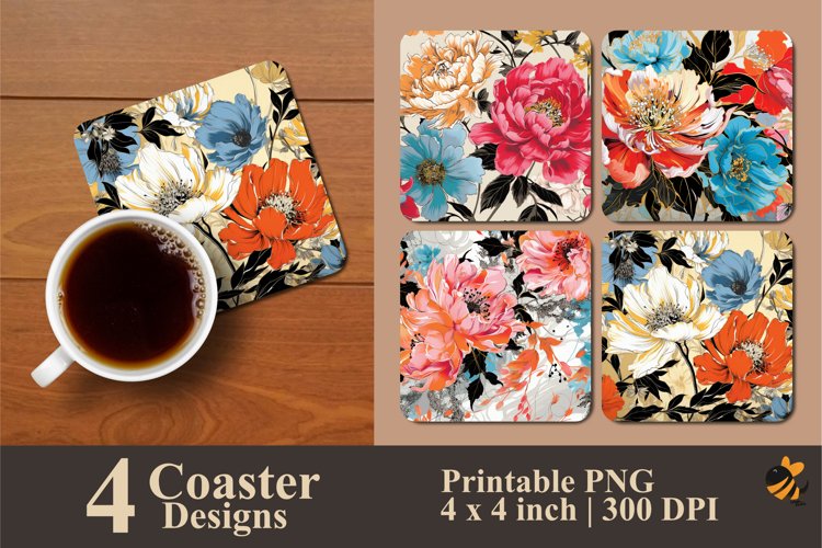 Floral Motifs Coaster Sublimation Design example image 1