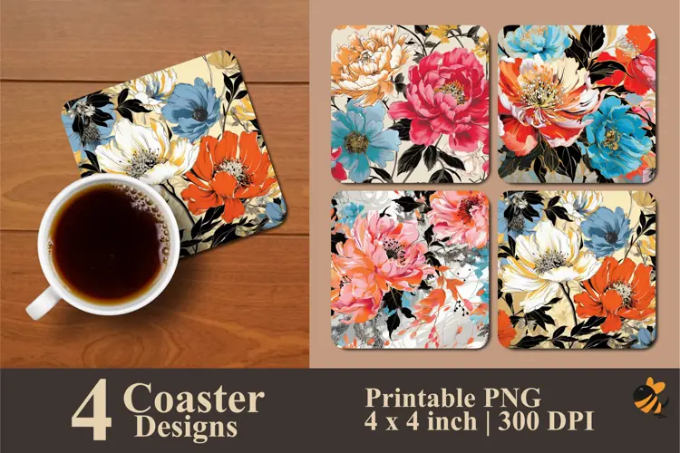 Floral Motifs Coaster Sublimation Design