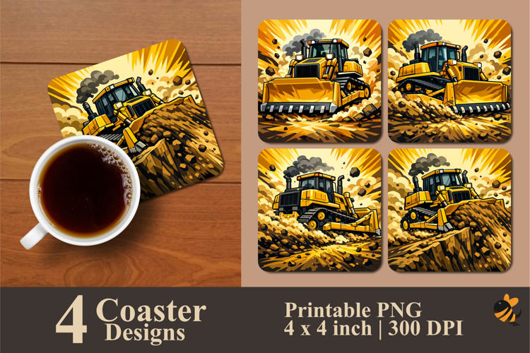Bulldozer Activity Coaster Sublimation Design