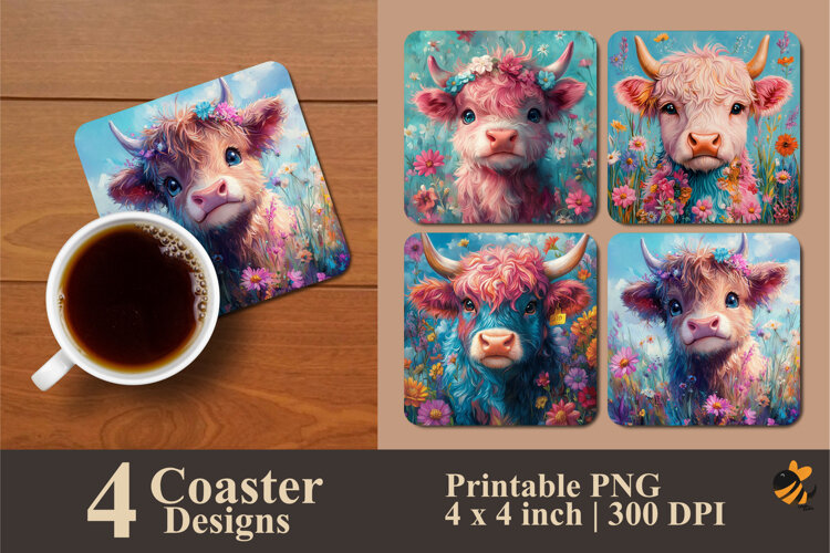 Pink Cow Coaster Sublimation Design example image 1