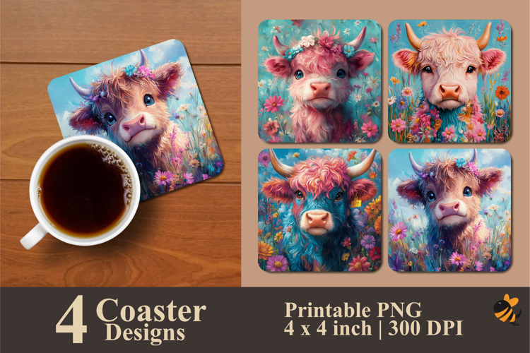 Pink Cow Coaster Sublimation Design
