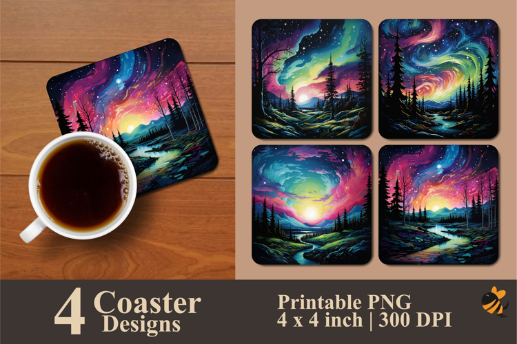 Bright Aurora Coaster Sublimation Design