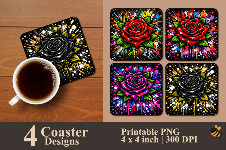 Rose Splash Effect Coaster Sublimation Design