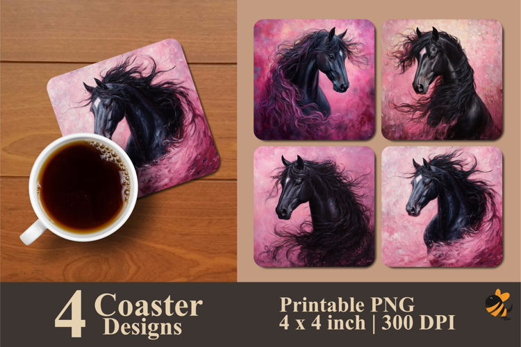 Black Horse Coaster Sublimation Design