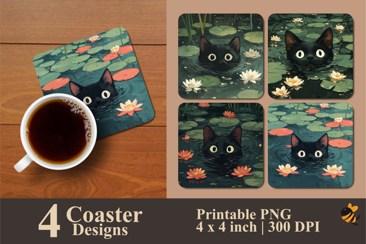 Cat Peeping Coaster Sublimation Design