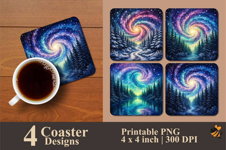 Aurora Silence Coaster Sublimation Design