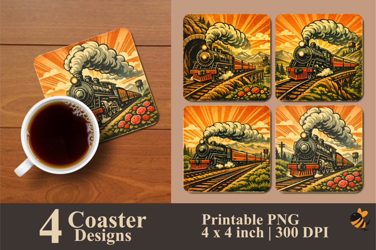 Golden Steam Journeys Coaster Sublimation Design