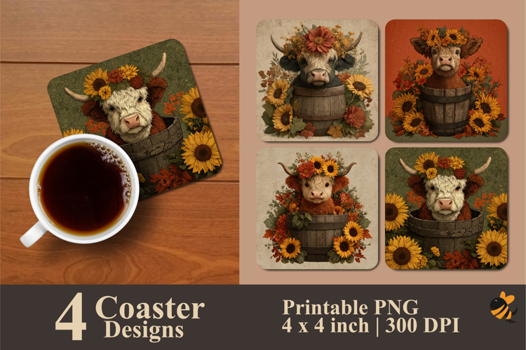 Baby Cow Flower Coaster Sublimation Design