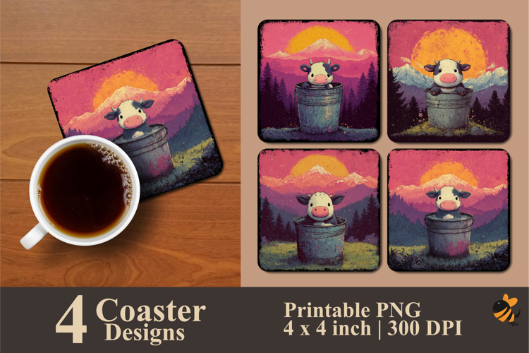 Happy Milk Cow Coaster Sublimation Design