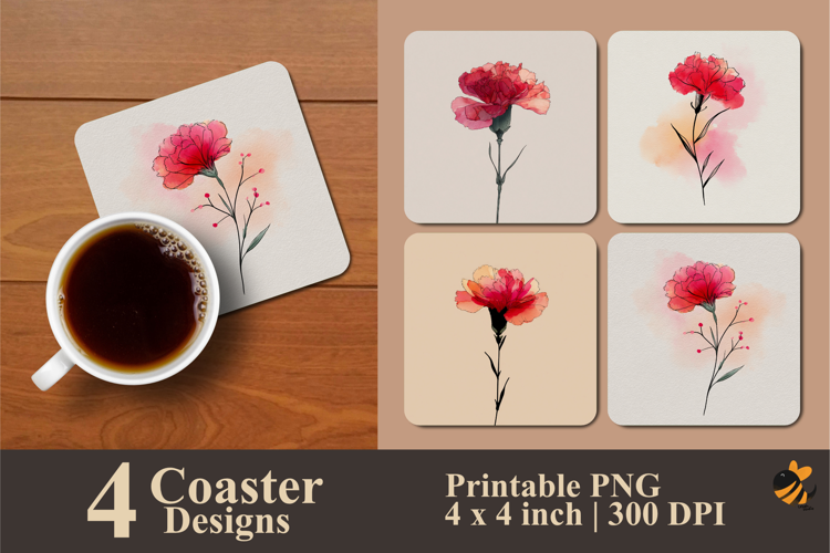 Carnation Flower Coaster Sublimation Design