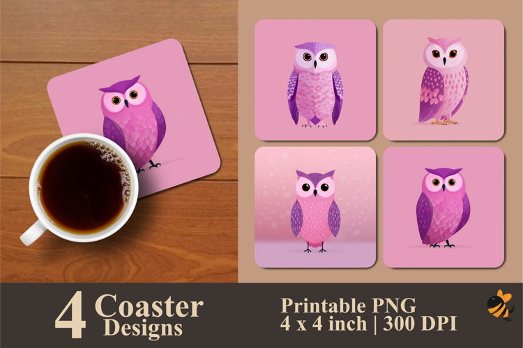 Owl Character Coaster Sublimation Design