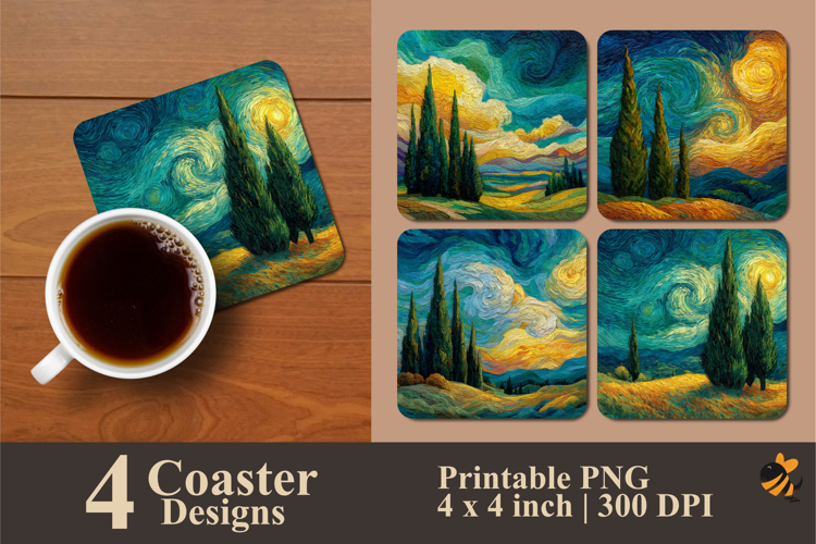 Nature Painting Coaster Sublimation Design