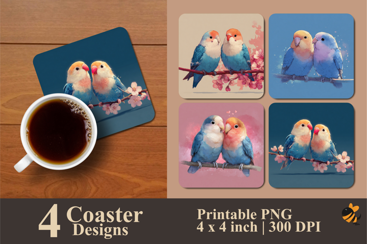 Lovebird Blue Coaster Sublimation Design