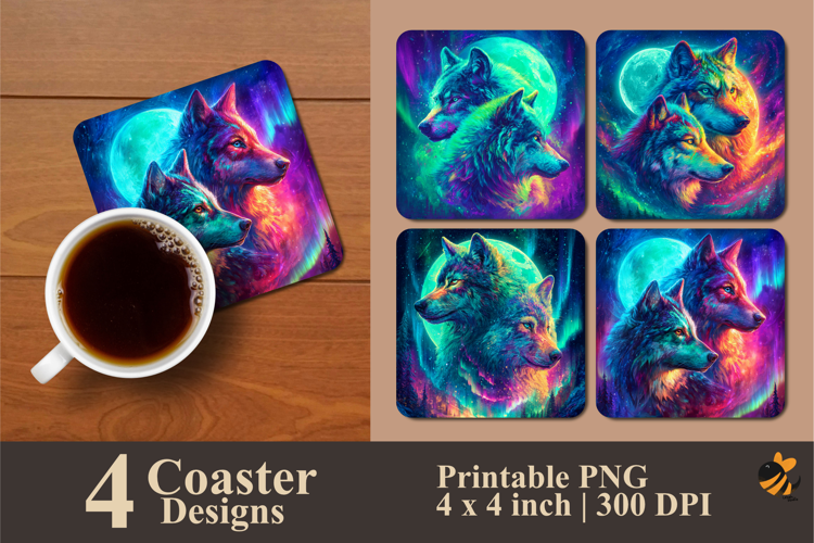 Two Wolf Heads Coaster Sublimation Design