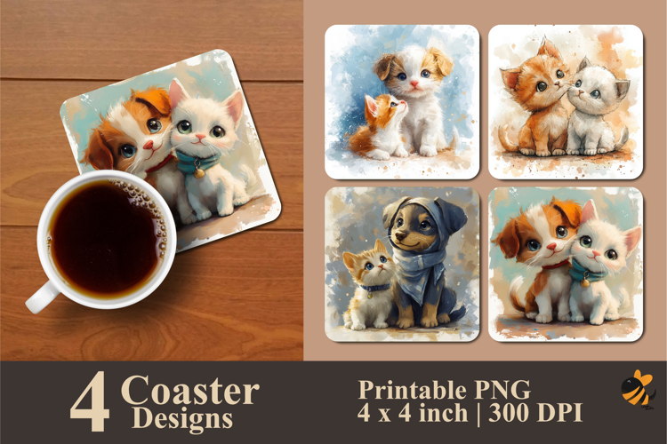 Cute Kitten Coaster Sublimation Design