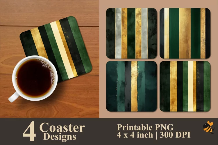 Dark Green Stripes Coaster Sublimation Designs