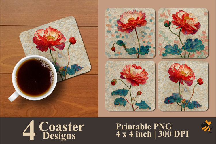 Crimson Velvet Rose Coaster Sublimation Design