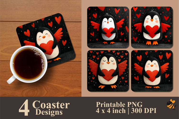 Love Penguins Coaster Sublimation Designs