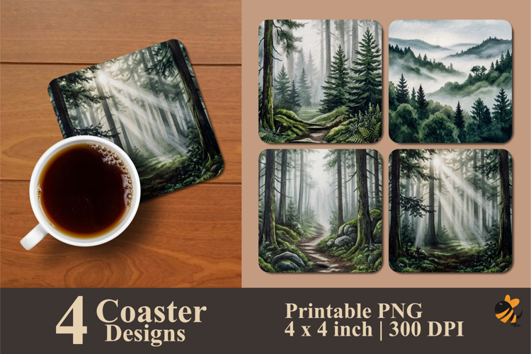 Watercolor Misty Forest Coaster Sublimation Designs