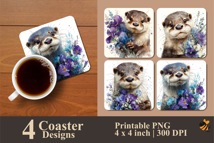 Flower Otter Coaster Sublimation Design