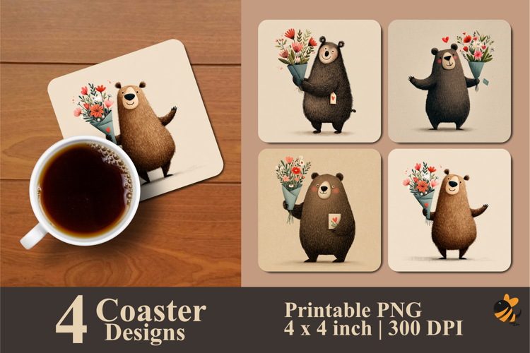 Romantic Bear Coaster Sublimation Designs