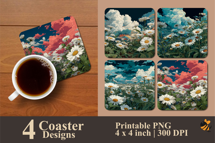 Beautiful Flower Field Coaster Sublimation Design