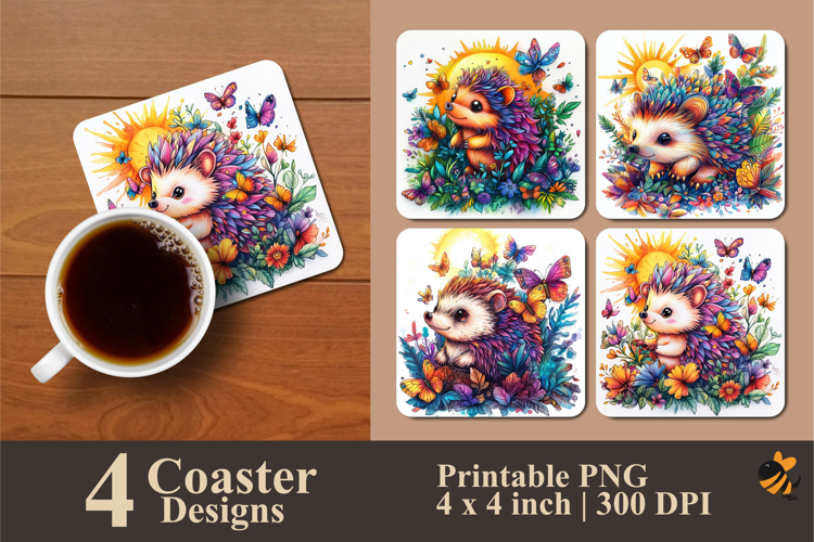 Hedgehog Fantasy Coaster Sublimation Design