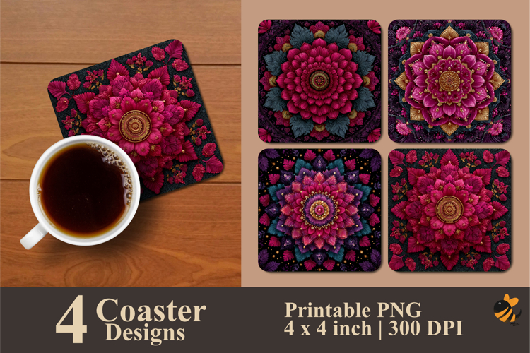 Bright Pink Mandala Coaster Sublimation Design