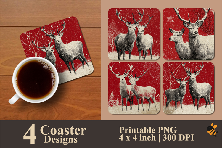 Winter Deer Coaster Sublimation Design