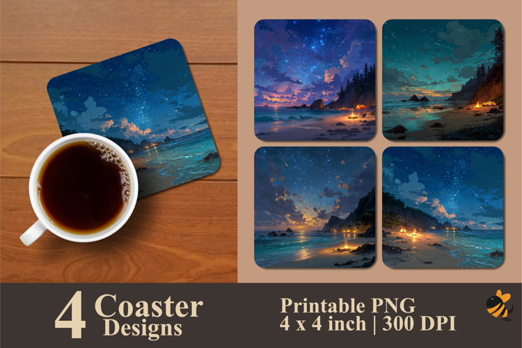 Peaceful Night Coaster Sublimation Designs