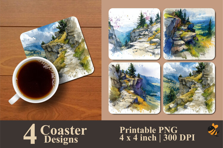Over the Cliff Coaster Sublimation Design example image 1
