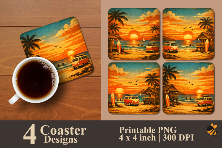 Golden Shoreline Coaster Sublimation Design