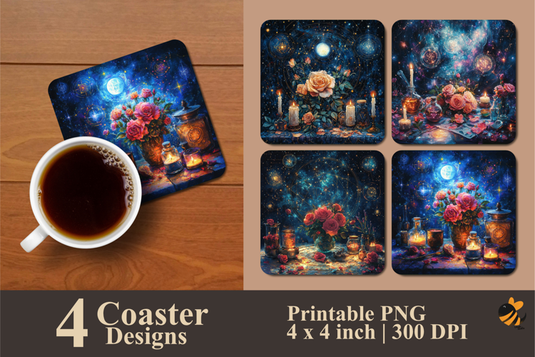 Magic Rose Coaster Sublimation Design