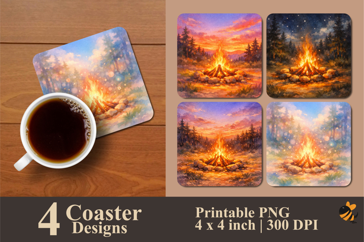 Bonfire Light Coaster Sublimation Design