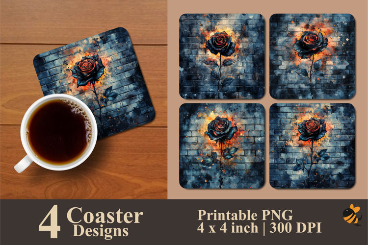Black Rose Coaster Sublimation Design