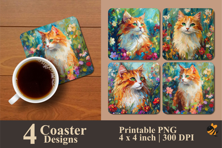 Watercolor Cat Coaster Sublimation Design