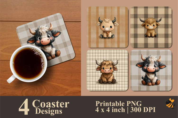 Playful Baby Cow Coaster Sublimation Design