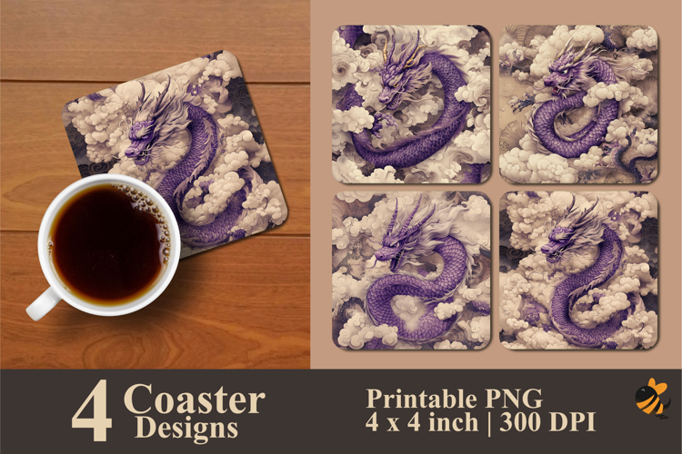 Purple Dragon Coaster Sublimation Design