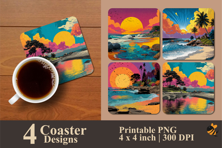 Beach Pop Art Coaster Sublimation Design